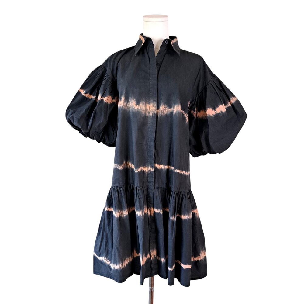 WKND WYFR Frock It Tie Dye Puff Sleeve Mini Dress Washed Black Orange